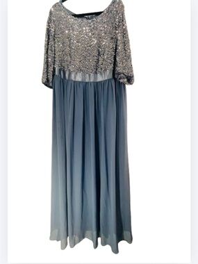 Ever Pretty Sequin Bodice Chiffon Maxi Dress - Slate Blue siz